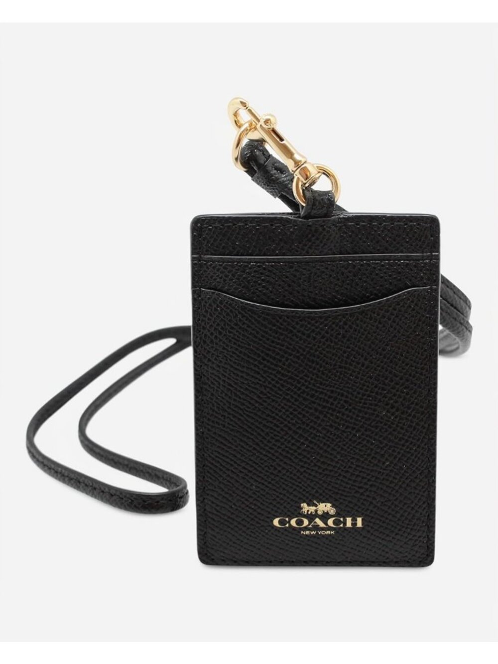 Stylish Crossgrain Leather ID Lanyard Badge Holder - Black & Gold Accessory